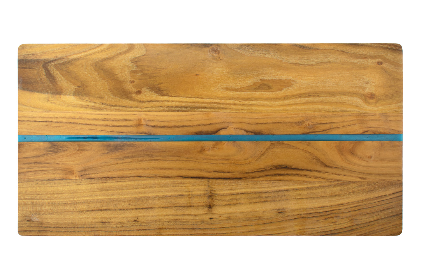 Large Teak Serving Wood Board with Blue Epoxy Inlay