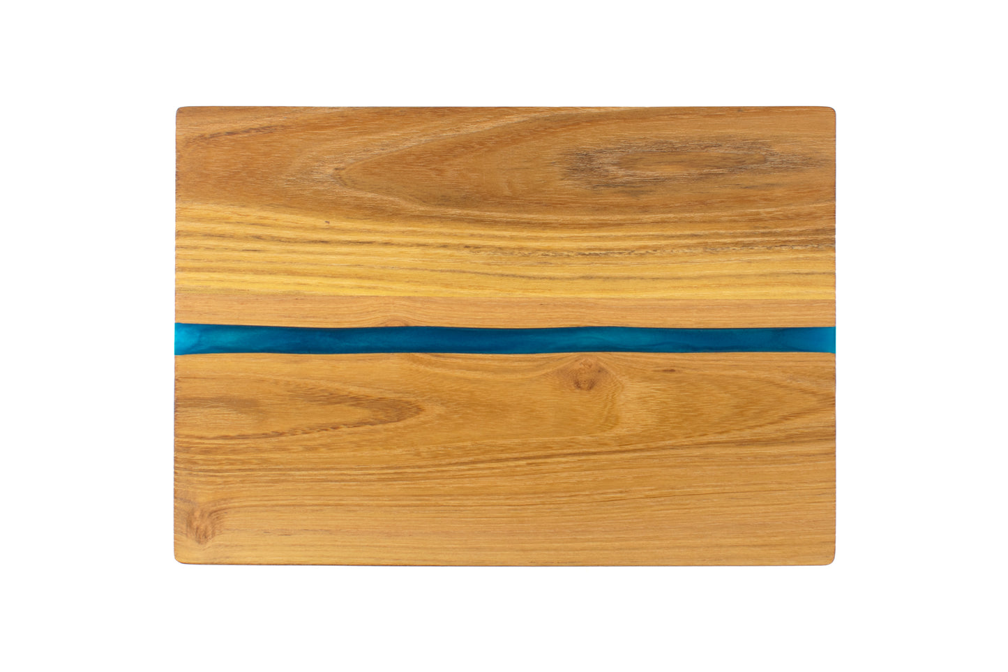 Teak Wood Serving Board with Blue Epoxy Inlay