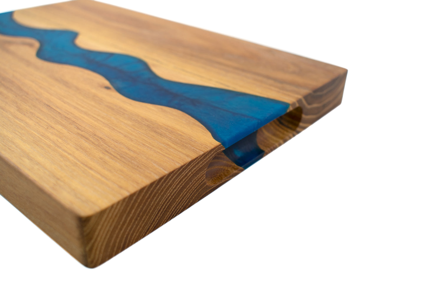 Teak Wood Serving Board with Blue Epoxy Inlay