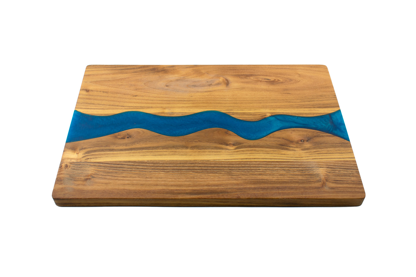 Medium Teak Serving Wood Board with Blue Epoxy Inlay