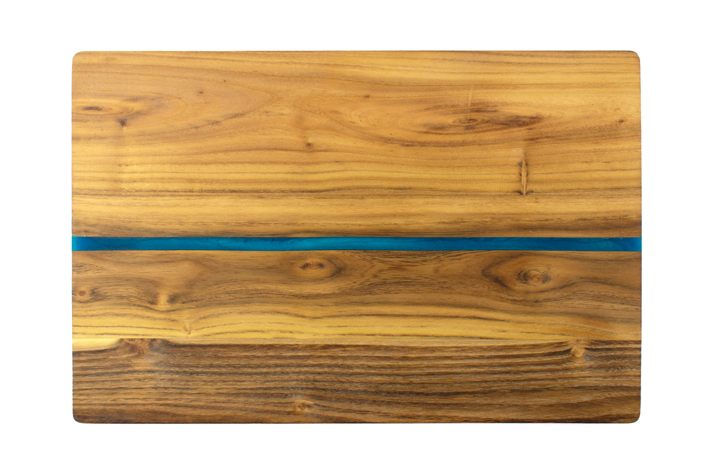 Medium Teak Serving Wood Board with Blue Epoxy Inlay