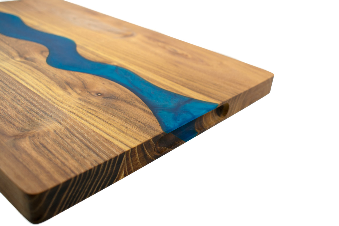 Medium Teak Serving Wood Board with Blue Epoxy Inlay