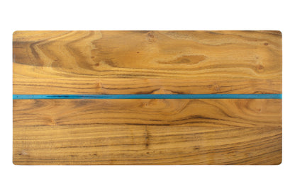 Large Teak Serving Wood Board with Blue Epoxy Inlay